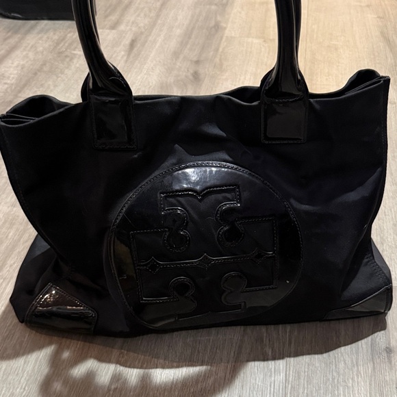 Tory Burch Ella Black Patent Leather and Large  Nylon Tote Bag - Picture 3 of 8
